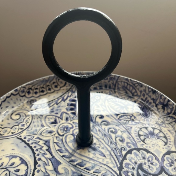 Blue and White Two-Tier Metal & Aluminum Serving Stand - Picture 5 of 9